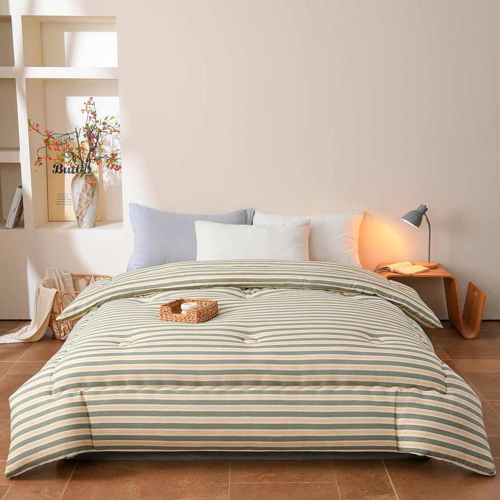 Couette rayée toutes saisons, garnissage naturel et enveloppe coton — vue 3
