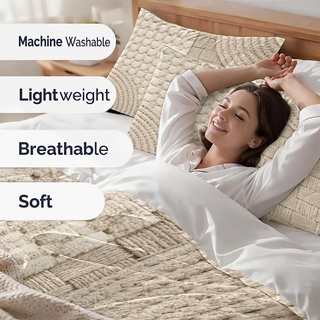 Housse de couette beige, tissages naturels en trompe-l'œil