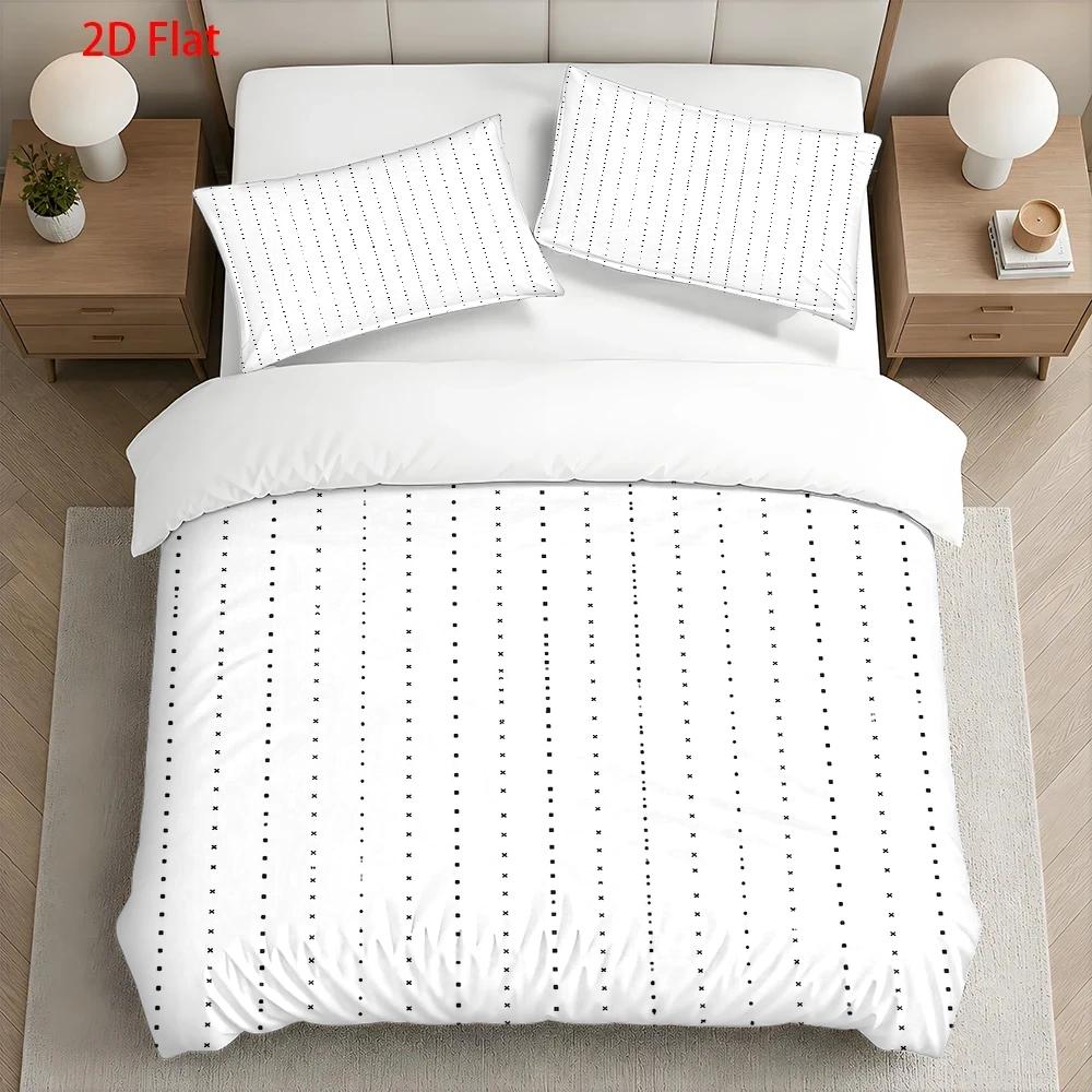 Housse de couette blanche, lignes pointillées noires, 3 pièces