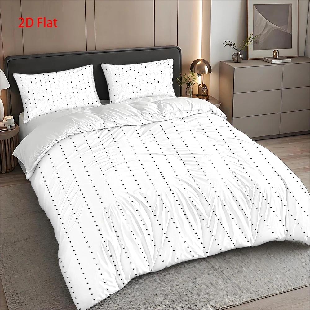 Housse de couette blanche, lignes pointillées noires, 3 pièces