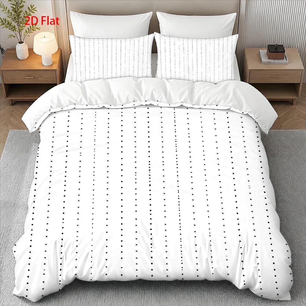 Housse de couette blanche, lignes pointillées noires, 3 pièces