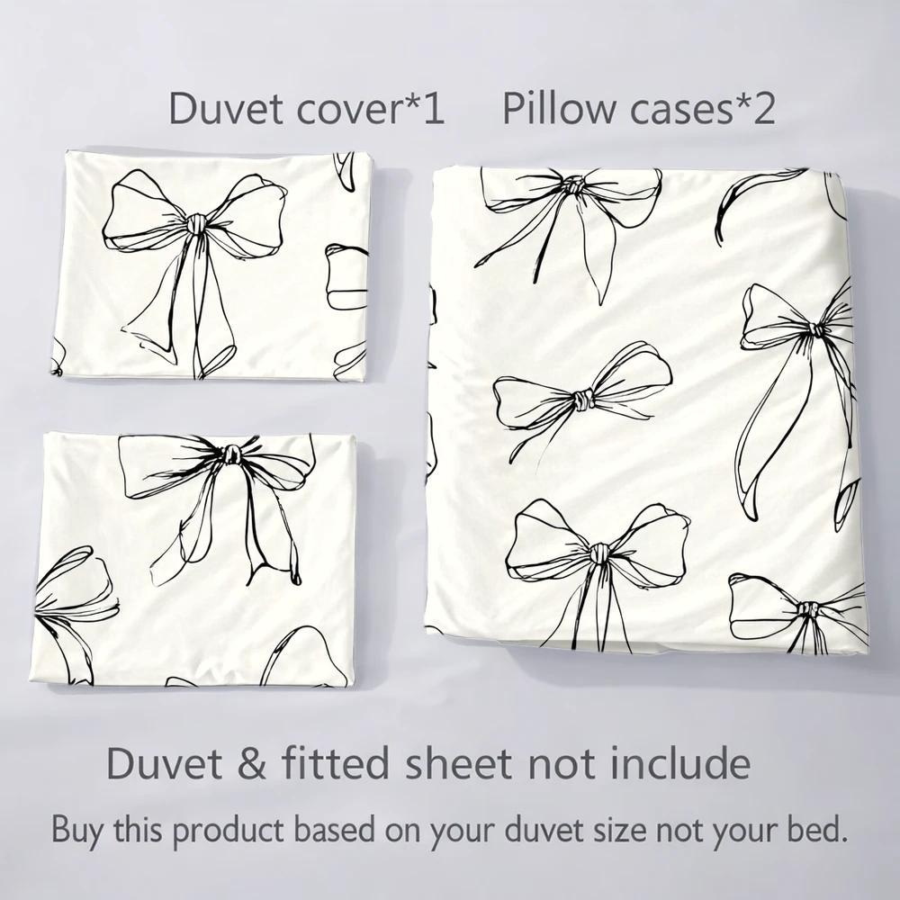 Housse de couette blanche à grands nœuds dessinés au trait