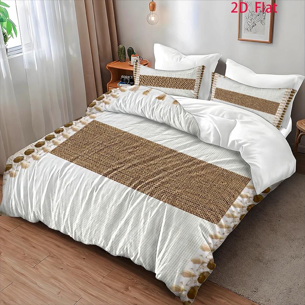 Housse de couette bohème blanche et brune, parure 3 pièces