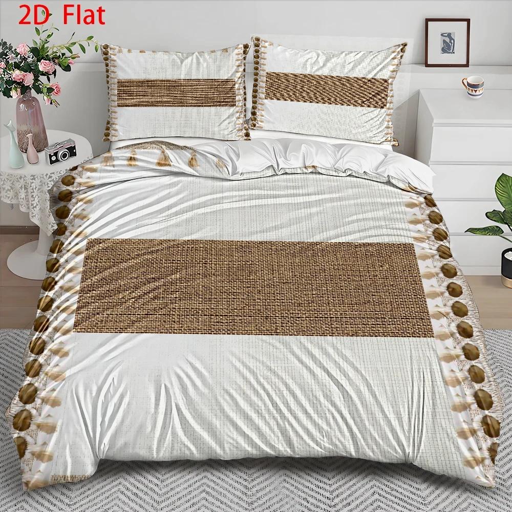 Housse de couette bohème blanche et brune, parure 3 pièces
