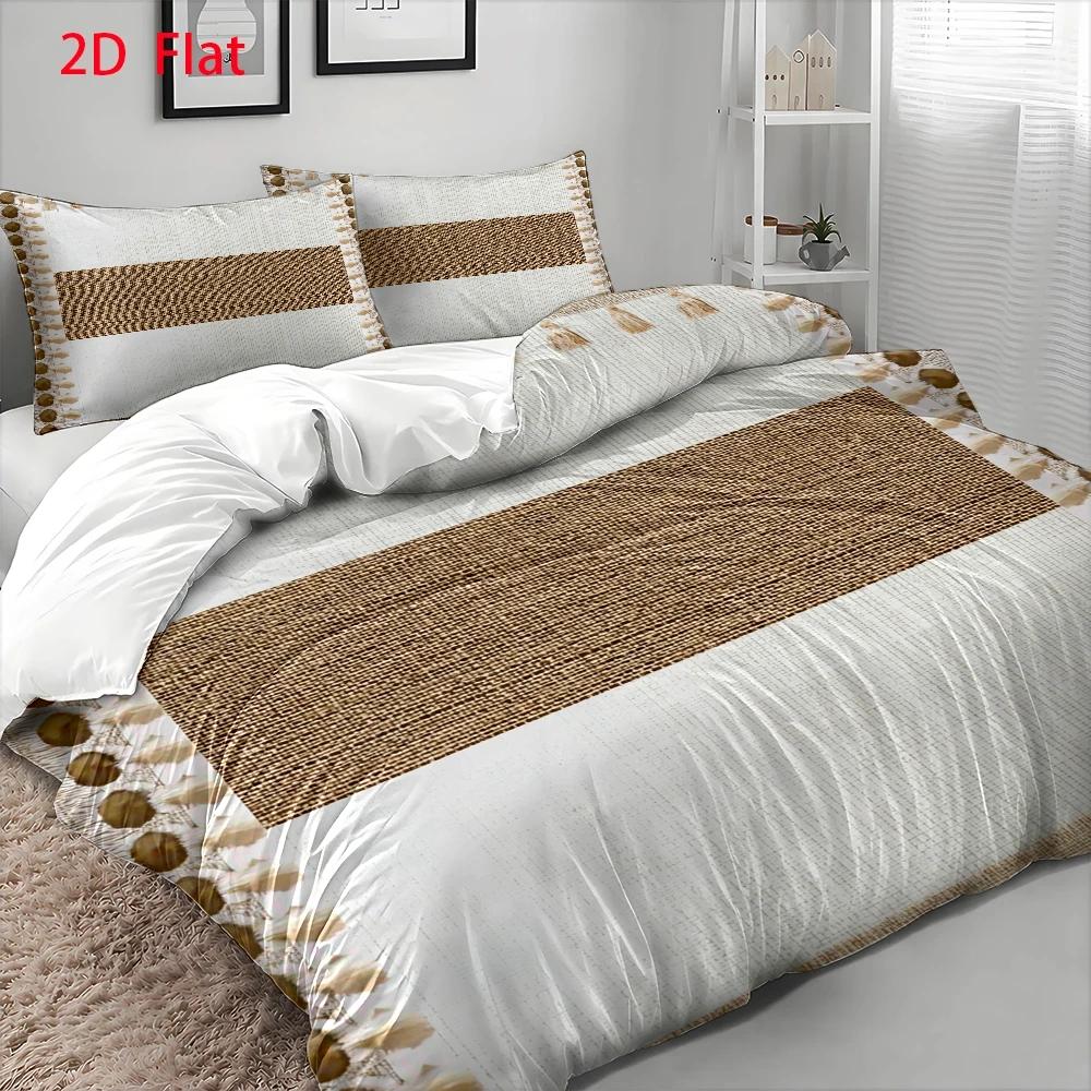 Housse de couette bohème blanche et brune, parure 3 pièces