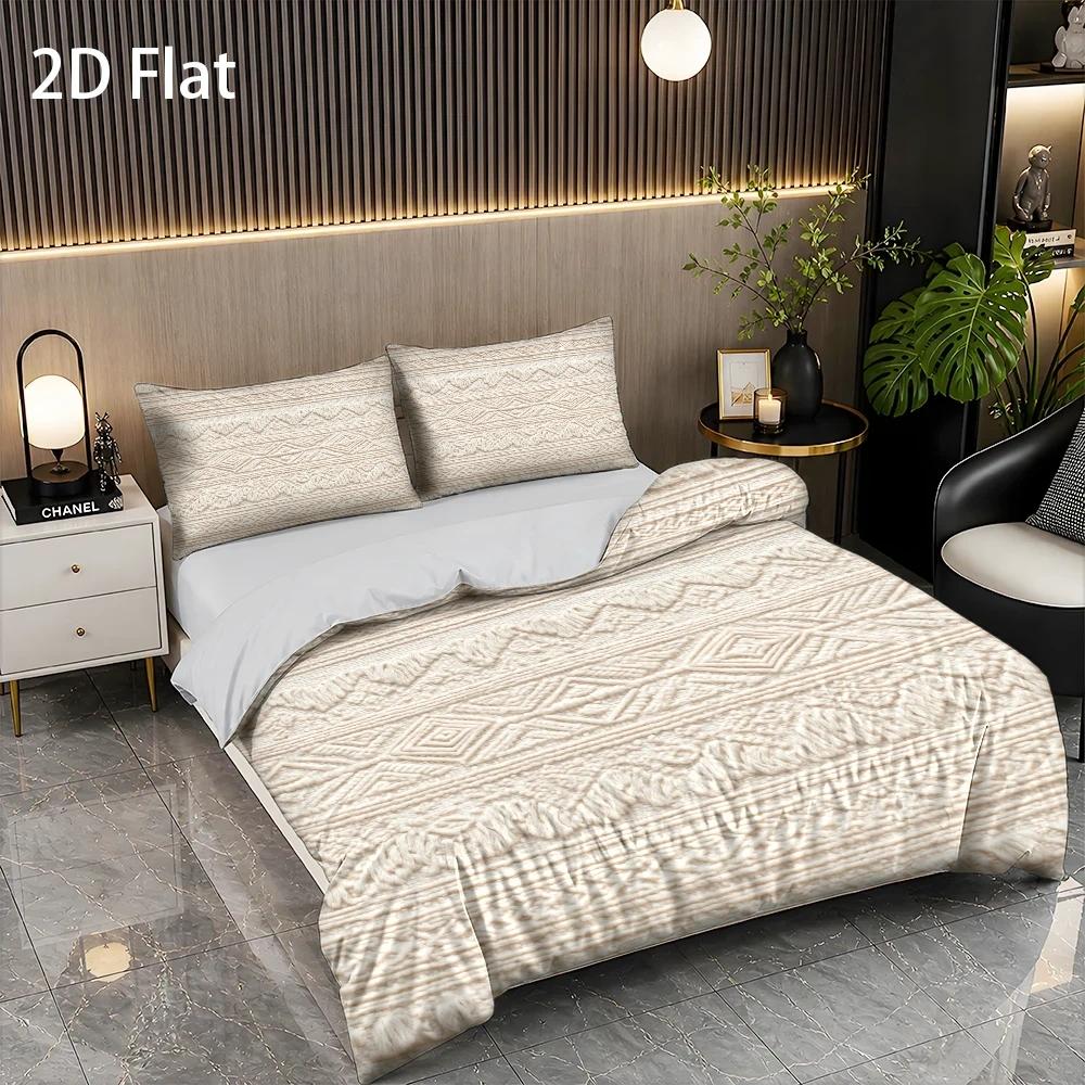Housse de couette bohème, macramé beige en trompe-l'œil