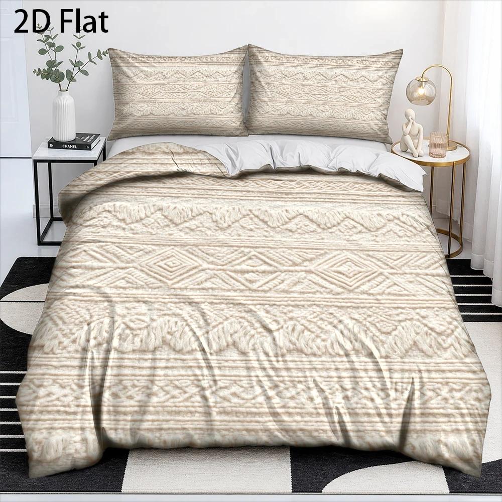 Housse de couette bohème, macramé beige en trompe-l'œil