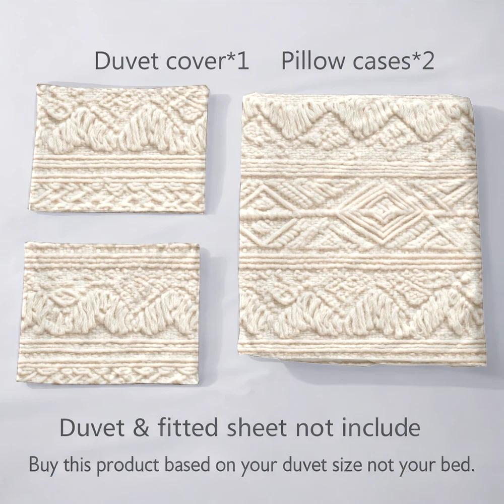 Housse de couette bohème, macramé beige en trompe-l'œil