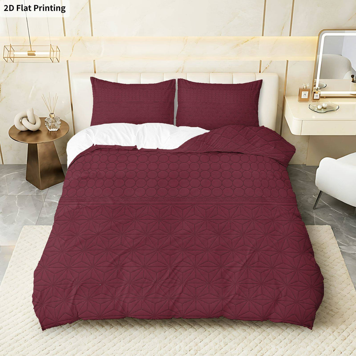 Housse de couette bordeaux à motif étoilé, parure 3 pièces