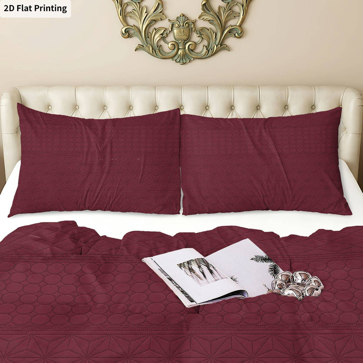 Housse de couette bordeaux à motif étoilé, parure 3 pièces