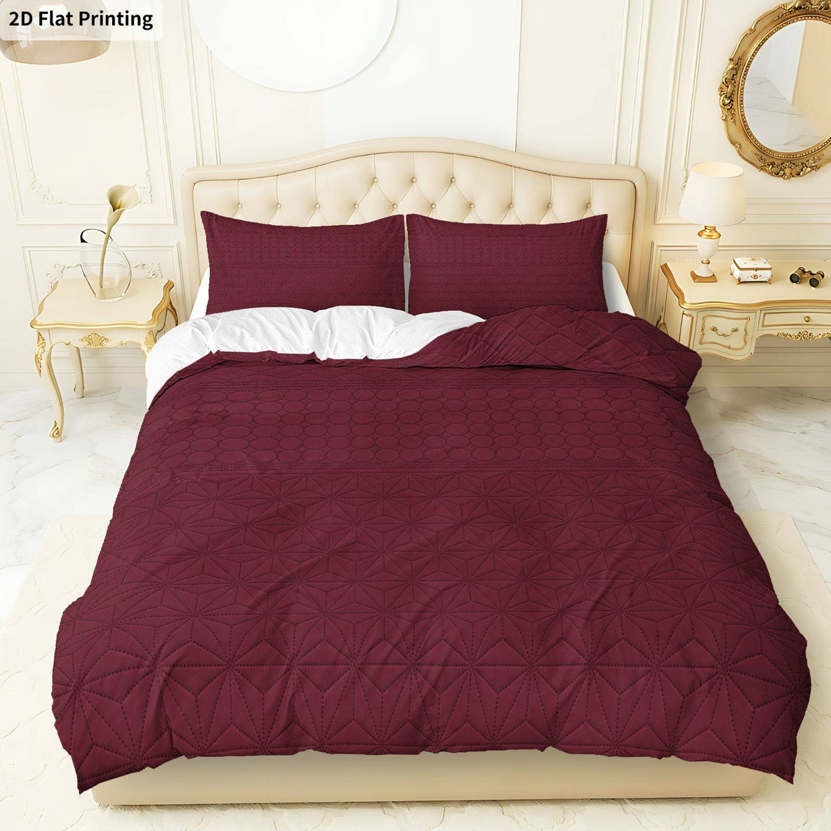 Housse de couette bordeaux à motif étoilé, parure 3 pièces