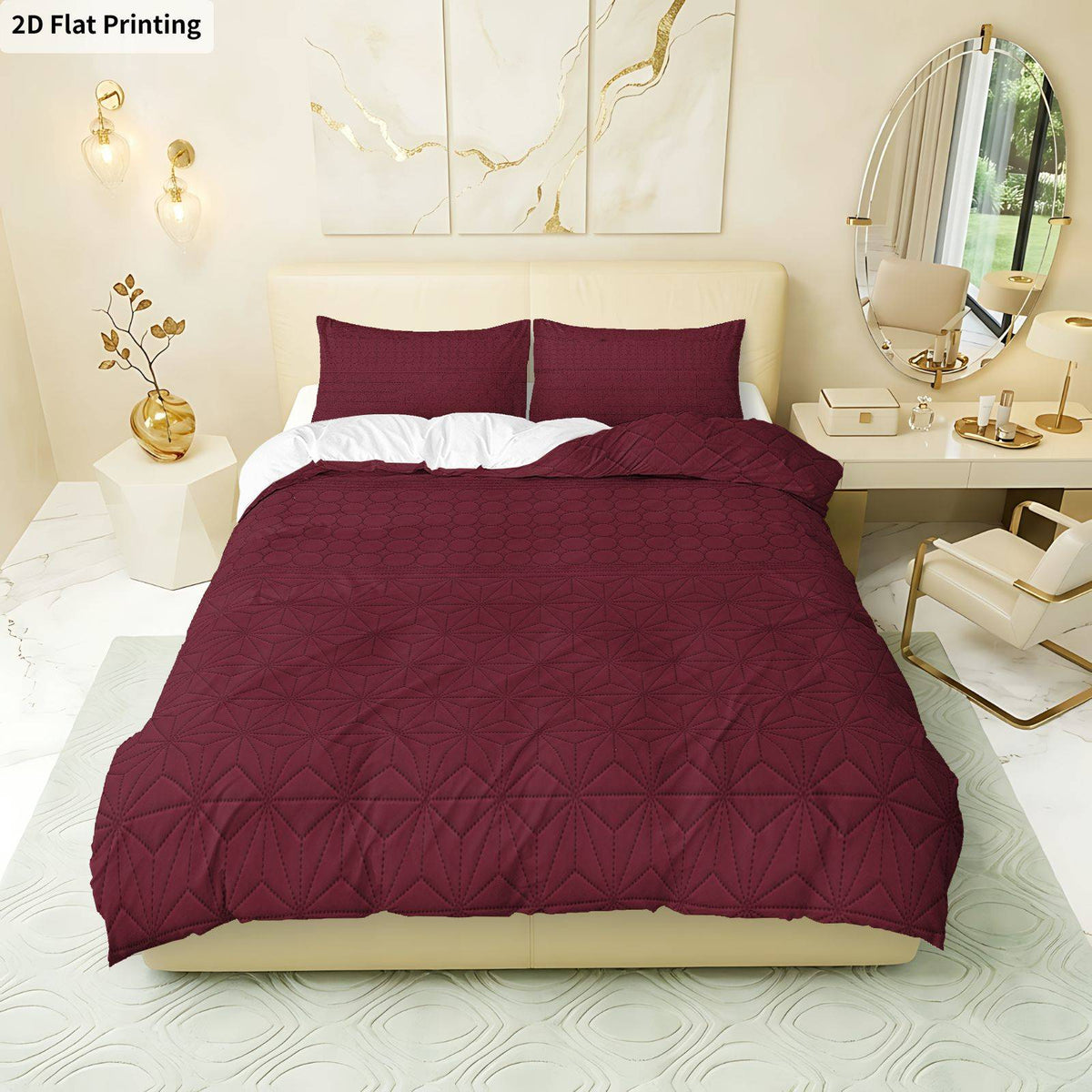Housse de couette bordeaux à motif étoilé, parure 3 pièces