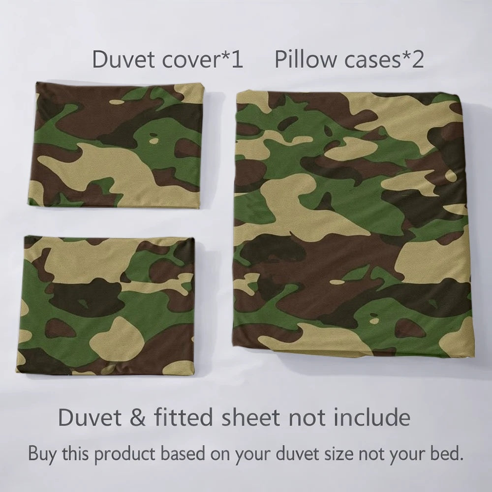 Housse de couette camouflage militaire, parure 3 pièces kaki