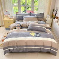 Housse de couette en coton à larges bandes grises et taupe