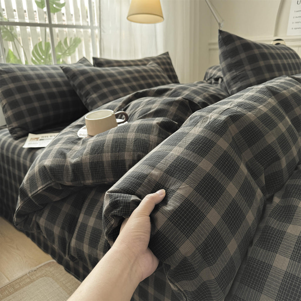Housse de couette 100 % coton lavé à carreaux, 27 coloris