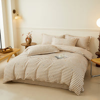 Housse de couette coton à rayures obliques beige et crème