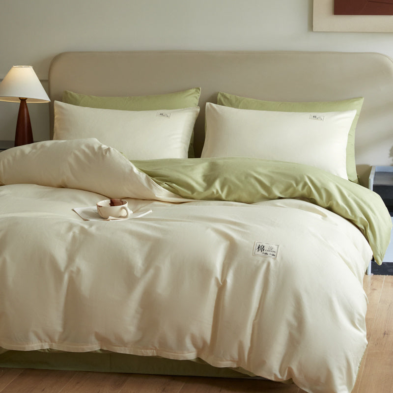Housse de couette 100 % coton réversible, crème et vert sauge