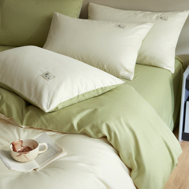 Housse de couette 100 % coton réversible, crème et vert sauge
