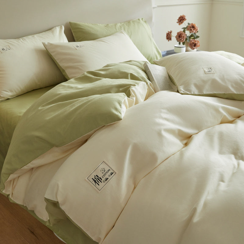 Housse de couette 100 % coton réversible, crème et vert sauge