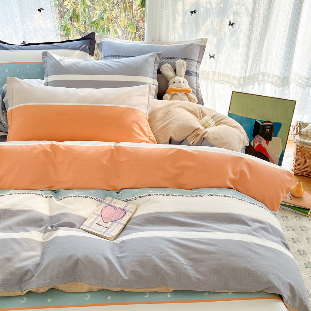 Housse de couette 100 % coton sergé, larges bandes colorées