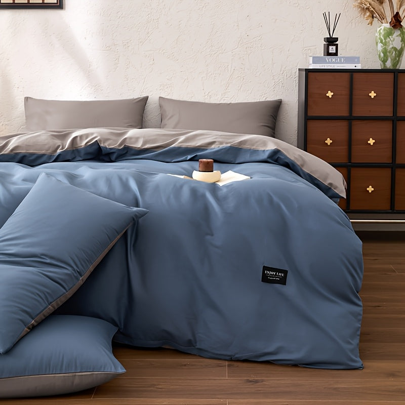 Housse de couette réversible en coton uni, quatre teintes douces