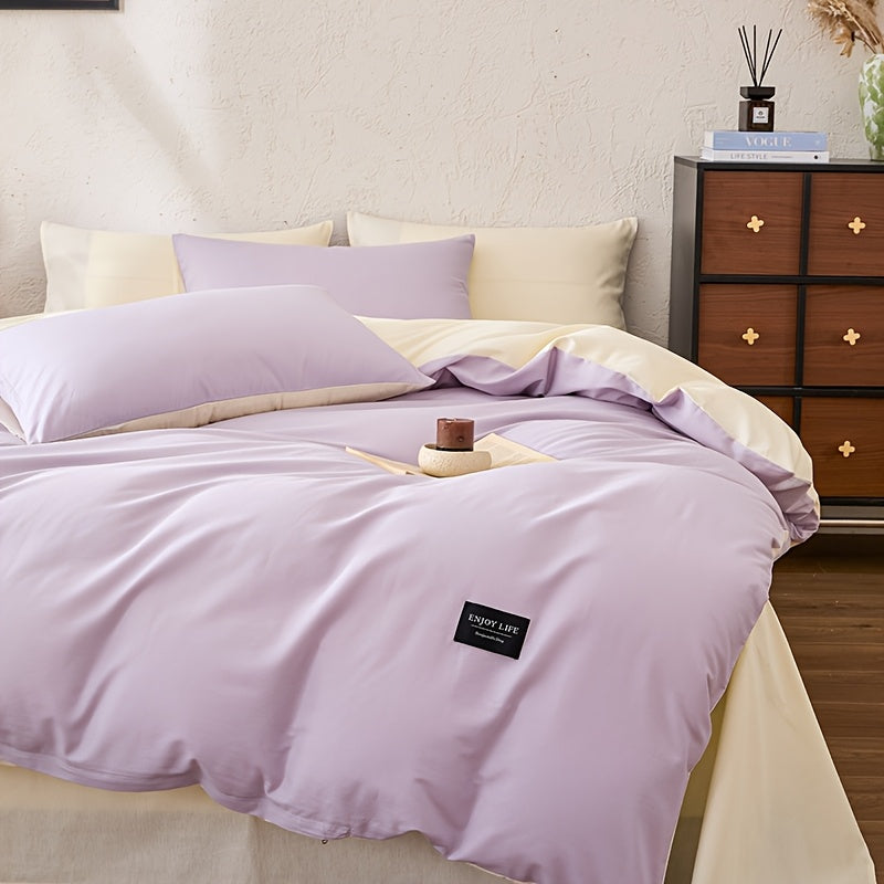 Housse de couette réversible en coton uni, quatre teintes douces
