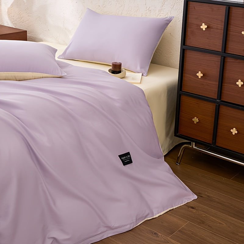 Housse de couette réversible en coton uni, quatre teintes douces