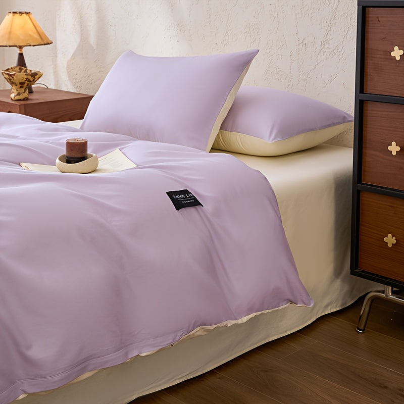 Housse de couette réversible en coton uni, quatre teintes douces