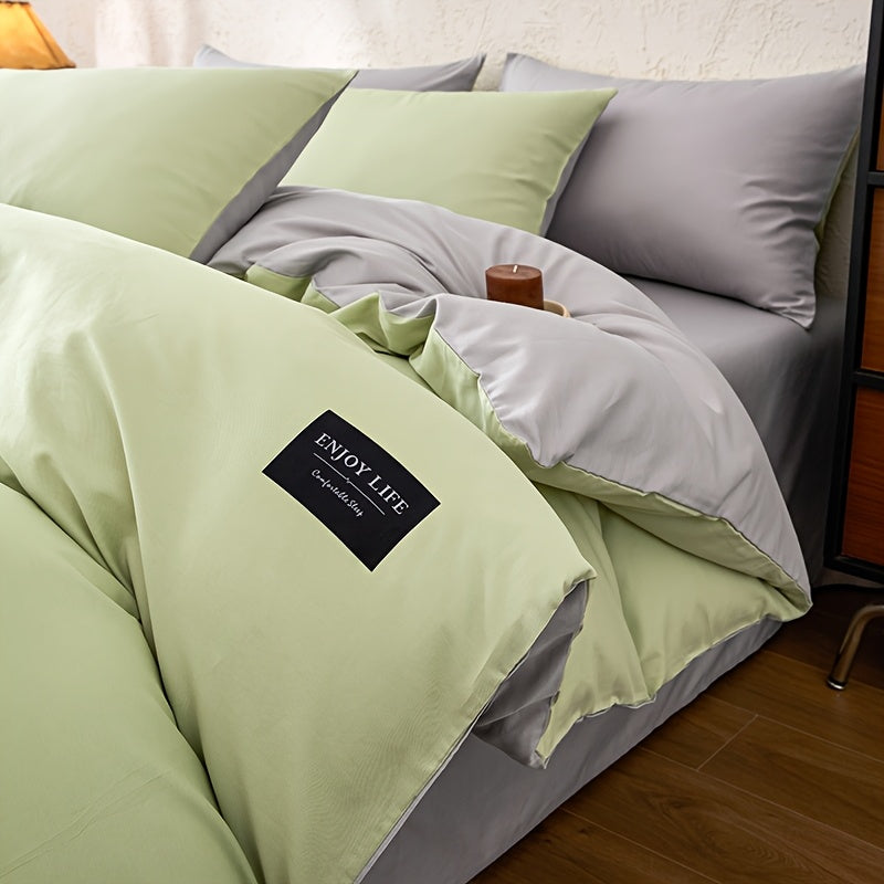 Housse de couette réversible en coton uni, quatre teintes douces