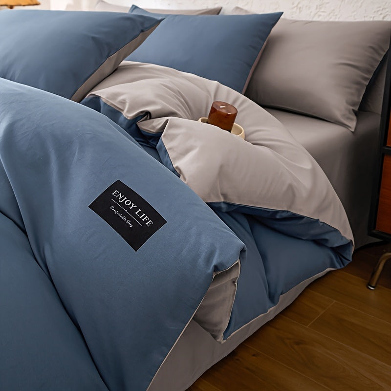 Housse de couette réversible en coton uni, quatre teintes douces