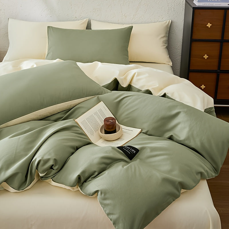 Housse de couette réversible en coton uni, quatre teintes douces
