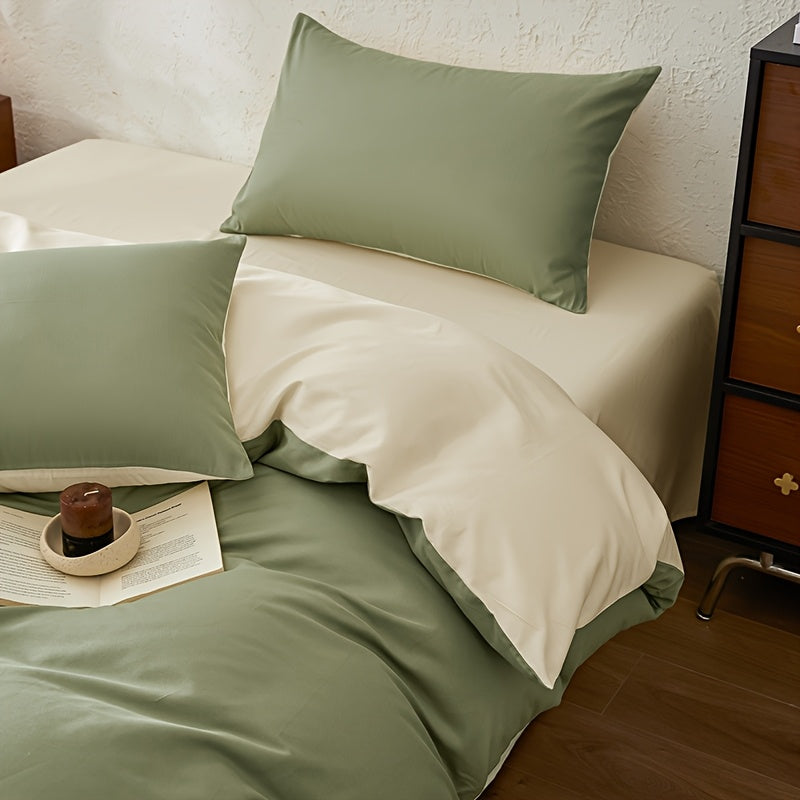 Housse de couette réversible en coton uni, quatre teintes douces
