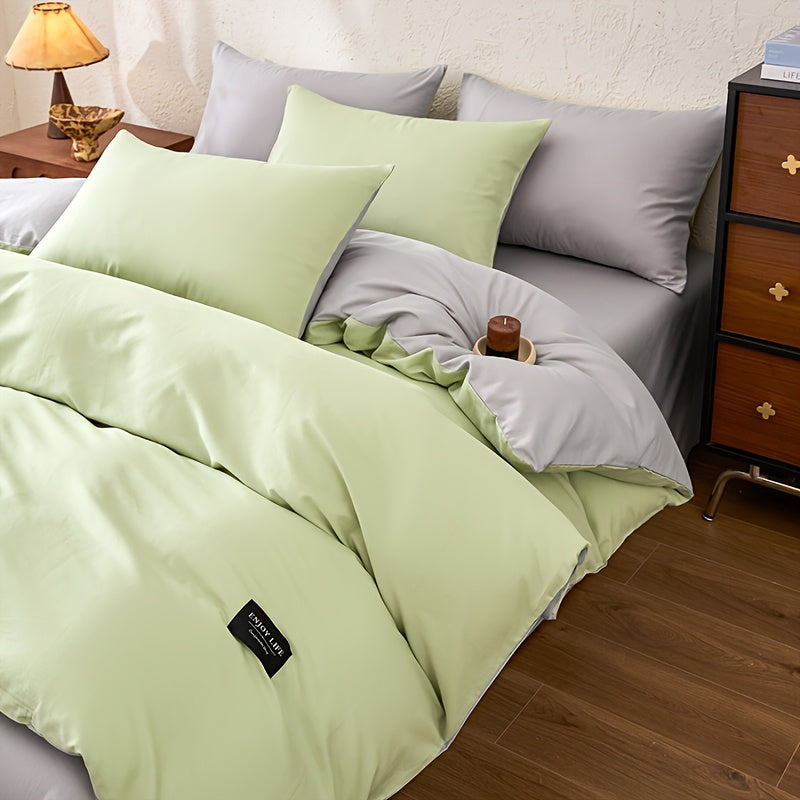 Housse de couette réversible en coton uni, quatre teintes douces