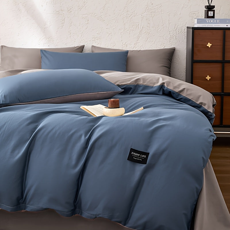 Housse de couette réversible en coton uni, quatre teintes douces
