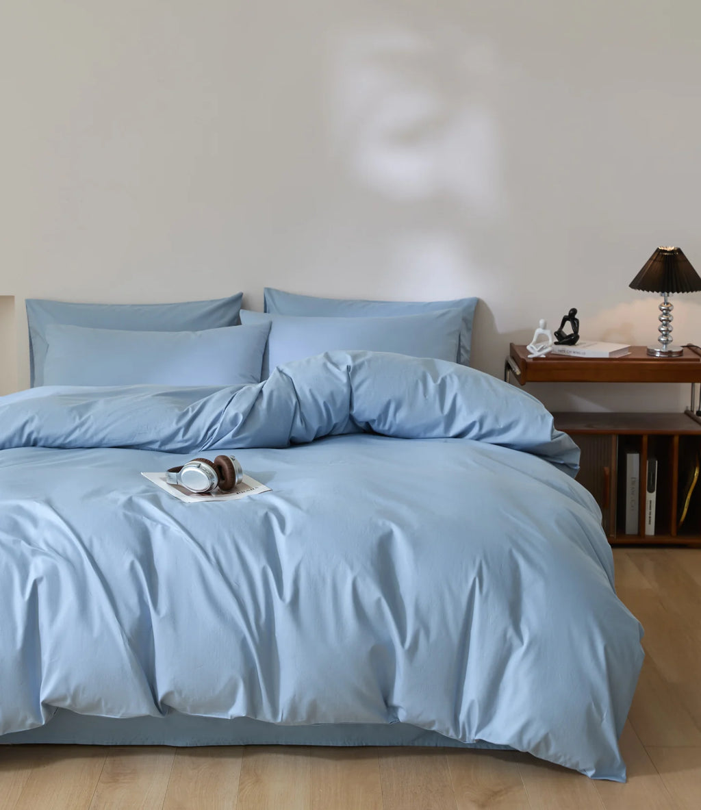 Housse de couette unie en coton, parure 3 pièces, 21 coloris