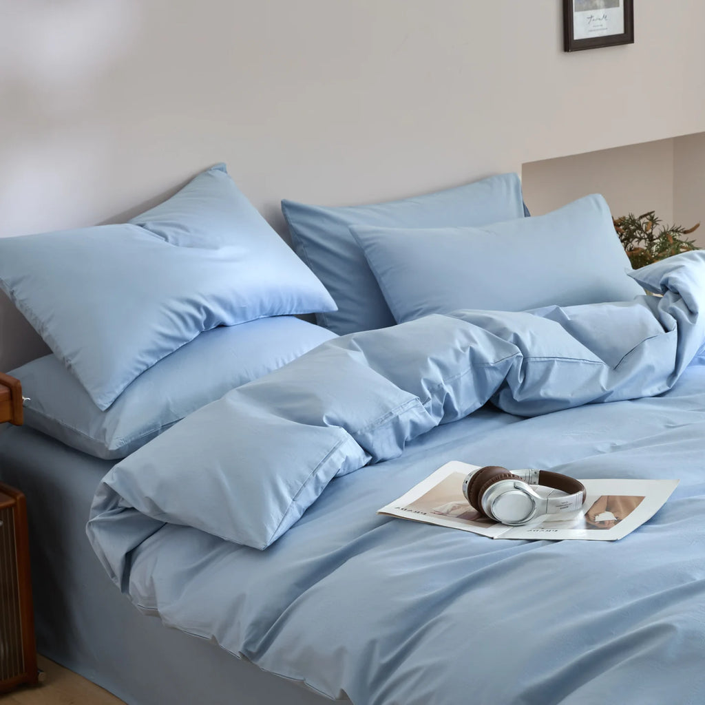 Housse de couette unie en coton, parure 3 pièces, 21 coloris