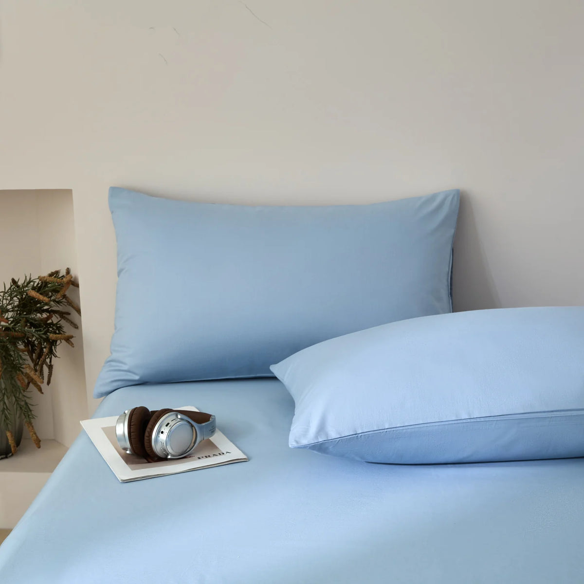 Housse de couette unie en coton, parure 3 pièces, 21 coloris