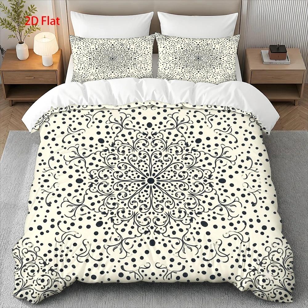 Housse de couette crème à médaillon arabesque noir, 3 pièces