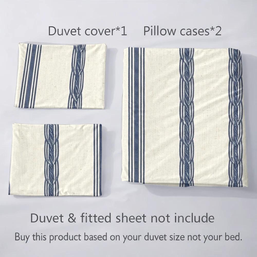 Housse de couette écrue rayée bleu marine, parure 3 pièces