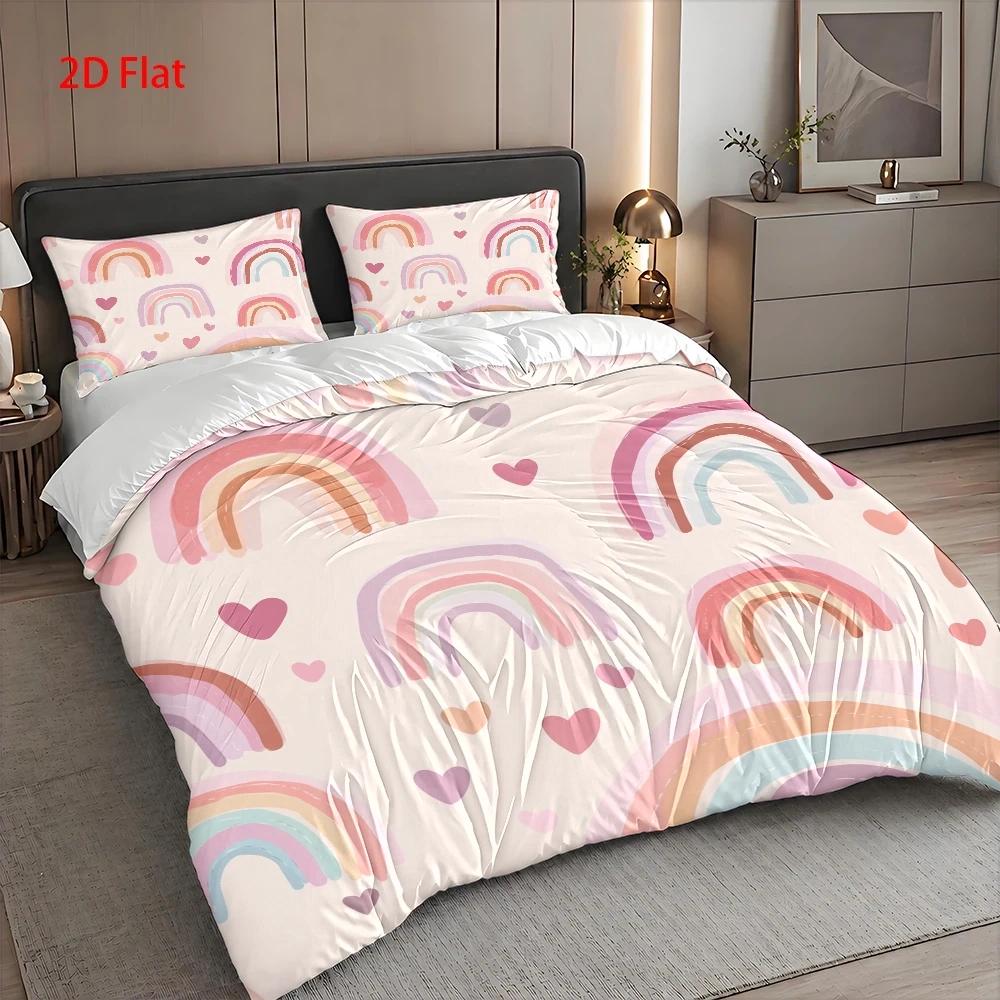 Housse de couette enfant, arcs-en-ciel et cœurs pastel 90x190