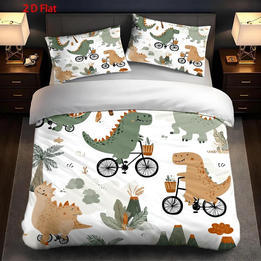 Housse de couette enfant, dinosaures à vélo dans la jungle
