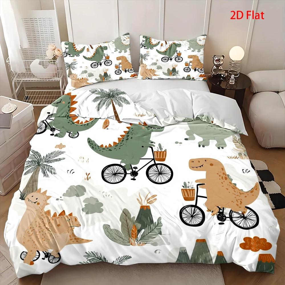 Housse de couette enfant, dinosaures à vélo dans la jungle