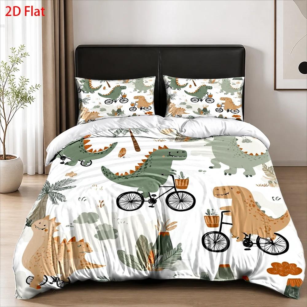 Housse de couette enfant, dinosaures à vélo dans la jungle