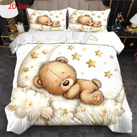Housse de couette enfant, ourson endormi sur un croissant de lune