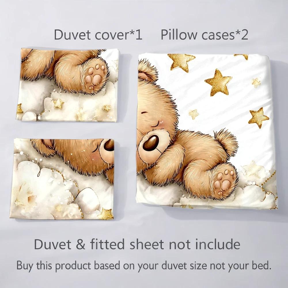 Housse de couette enfant, ourson endormi sur un croissant de lune