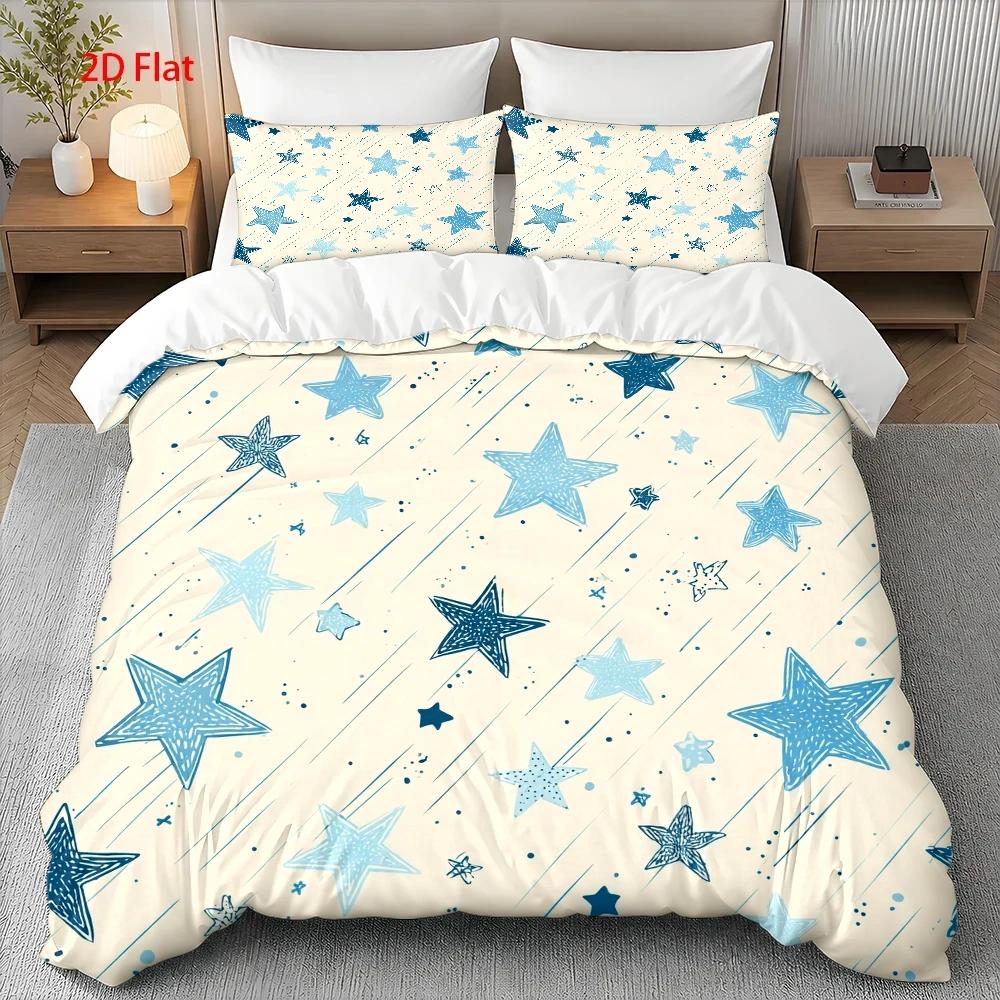 Housse de couette étoiles bleues sur fond crème, 3 pièces