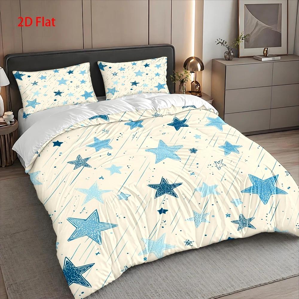Housse de couette étoiles bleues sur fond crème, 3 pièces