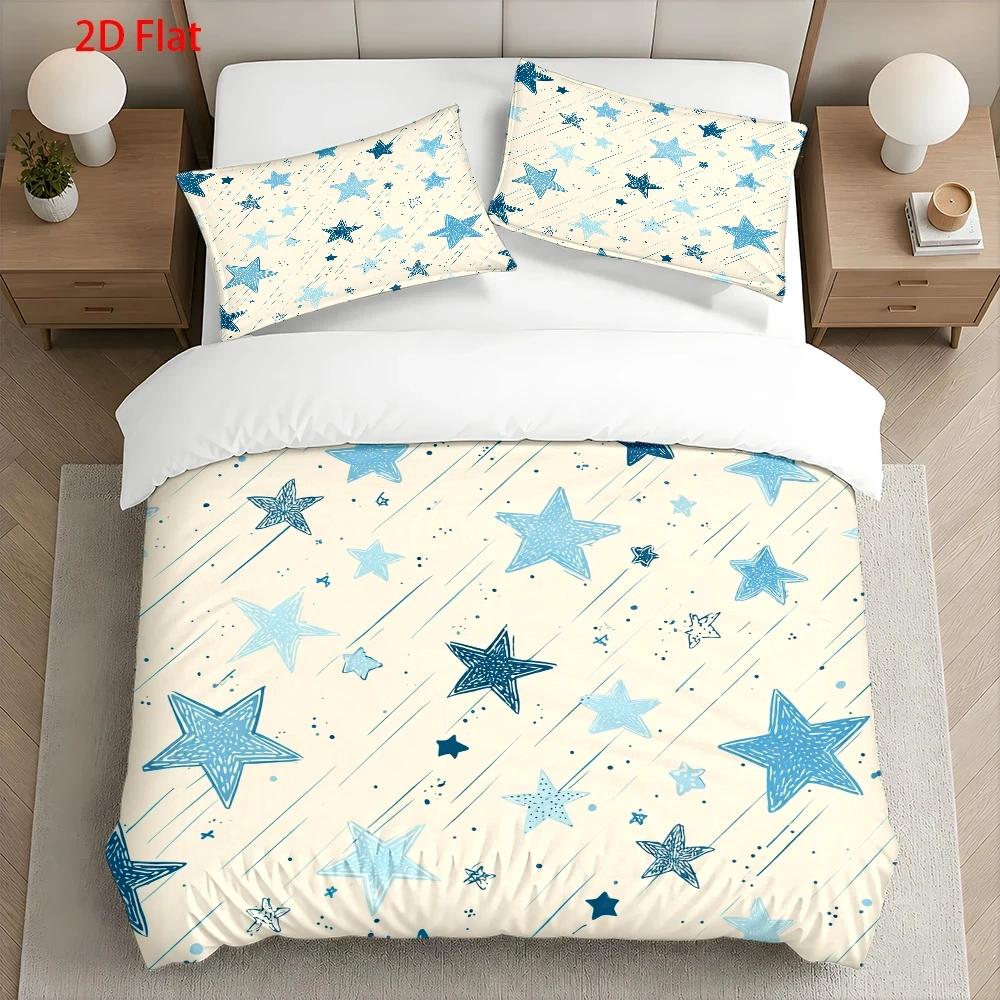 Housse de couette étoiles bleues sur fond crème, 3 pièces