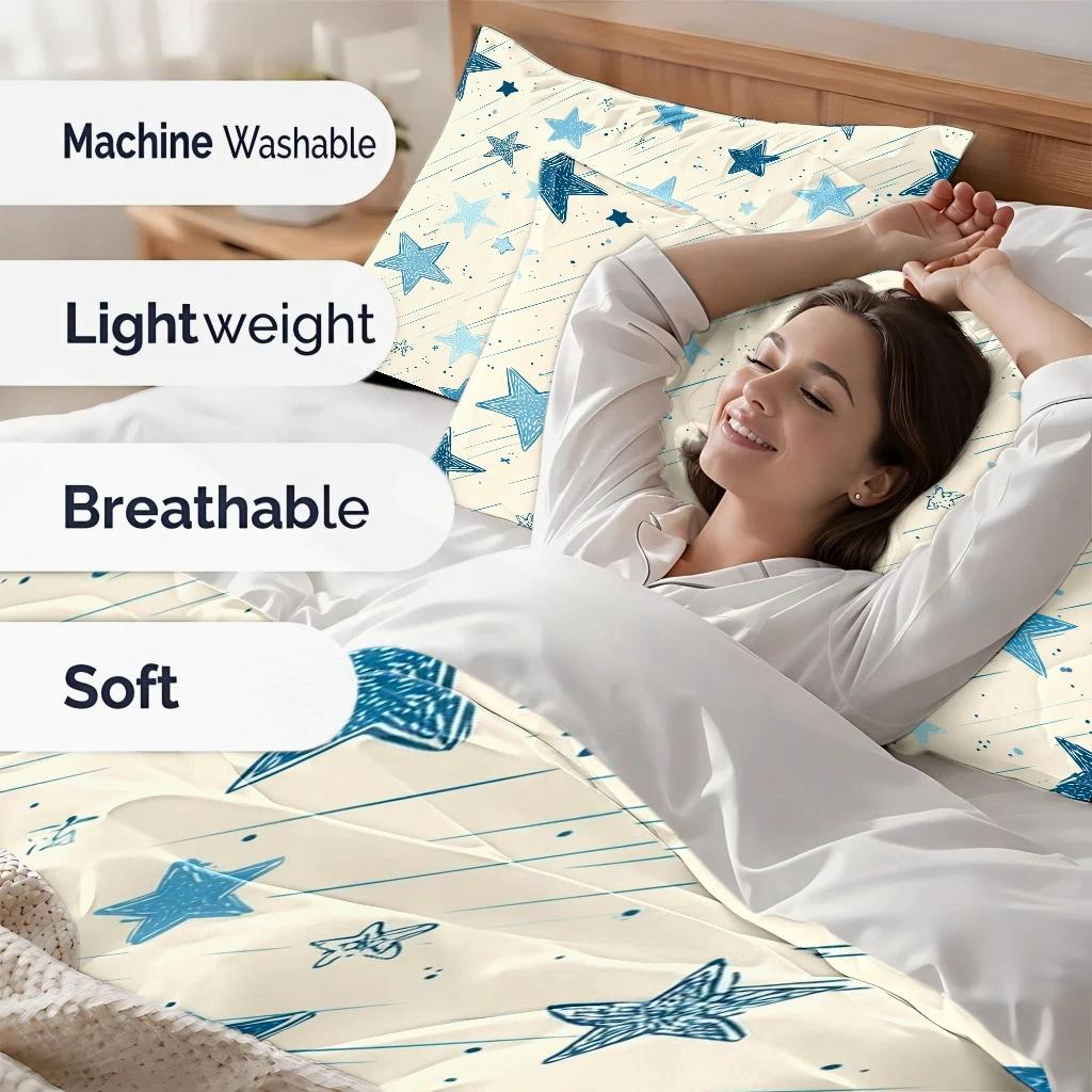 Housse de couette étoiles bleues sur fond crème, 3 pièces