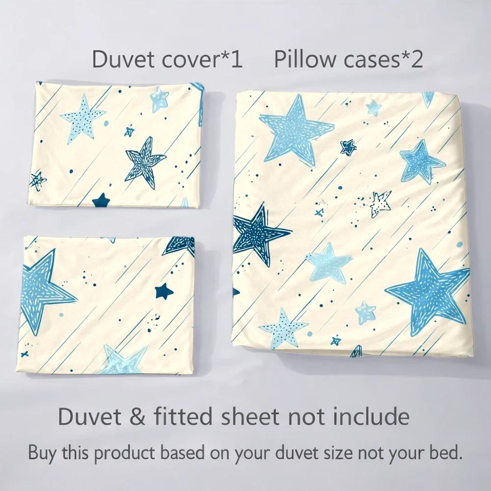 Housse de couette étoiles bleues sur fond crème, 3 pièces